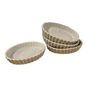 Hall Pottery Vintage Pleated 5" Souffle Dishes 852: White Set of 4 Ramekins